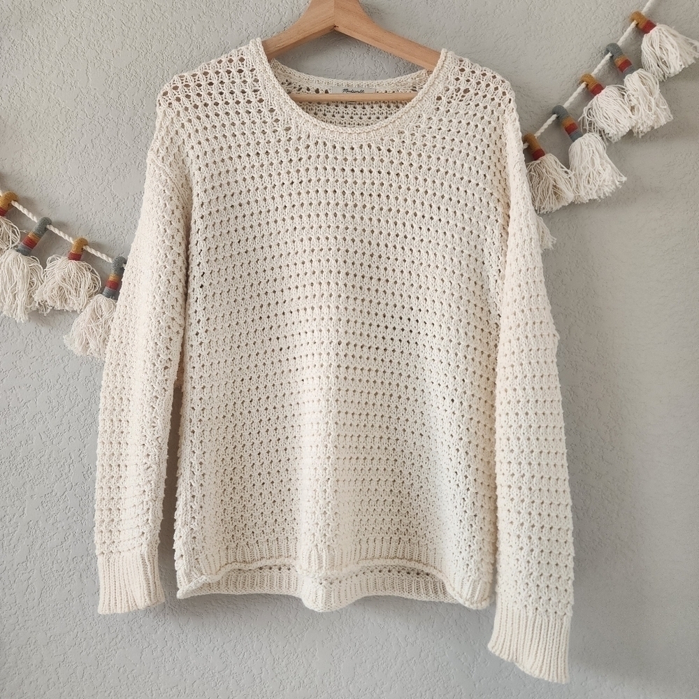 Madewell Austen Open Stitch Creme Pullover Oversize Coverup Sweater Beachy XS